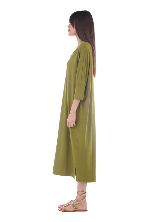 Green, a green oversized v-neck  2 slits long dress