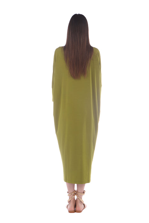 Green, a green oversized v-neck  2 slits long dress