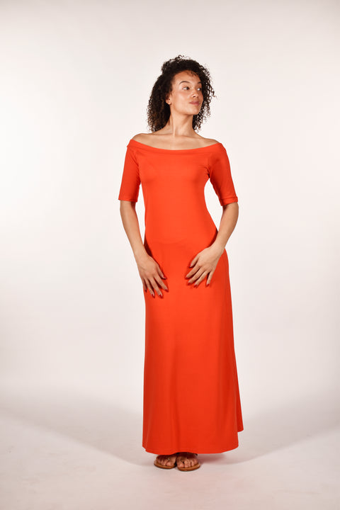 Hockney-Long shoulderless dress