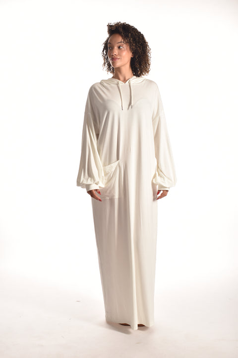 Rembrandt-Long dress with fluffy sleeves