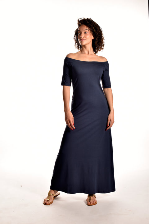 Hockney-Long shoulderless dress